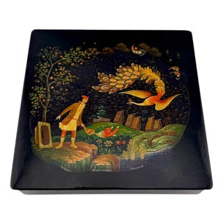 Soviet Mstyora Firebird Lacquer Box Signed V. Snyatkov, circa 1980 For Sale