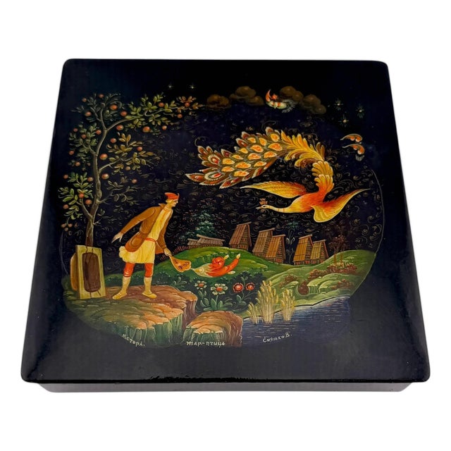 Soviet Mstyora Firebird Lacquer Box Signed V. Snyatkov, circa 1980 For Sale