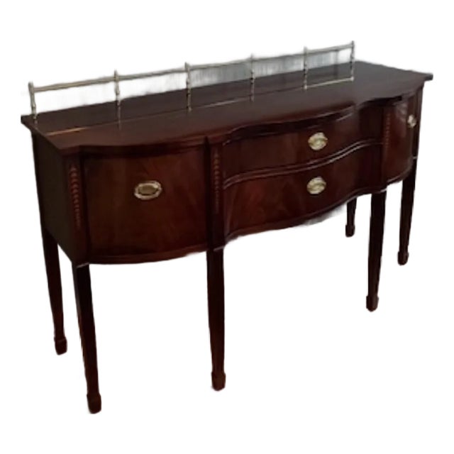 1960s Mint Brass Gallery Crotch Mahogany Serpentine Front Federal Sideboard Thomasville For Sale