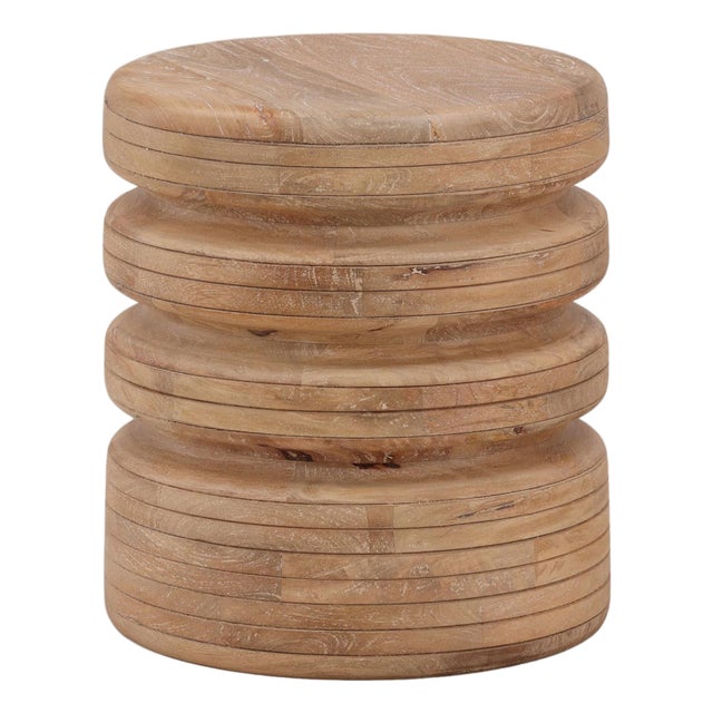 Round Contemporary Modern Stacked Wood Side Table For Sale
