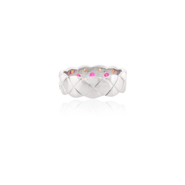 14k White Gold 1.15ct Ruby & Citrine Colorful Chunky Band Ring Size 7 For Sale In New York - Image 6 of 13