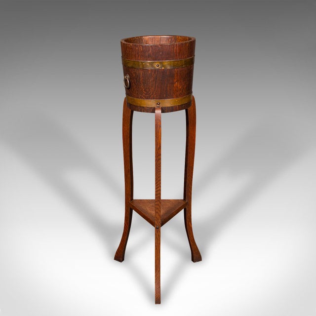 English Antique Decorative Jardiniere Stand, English, Coopered Oak, Planter, Circa 1920 For Sale - Image 3 of 9