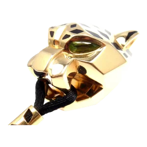 Cartier Panther Panthere 18k Yellow Gold Emerald Lacquer Cord Necklace
