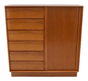 Tambour Door Side by Side 13 Drawers Large Teak Gentleman Chest Dresser Cabinet