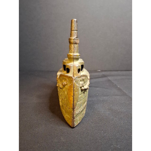Antique Cast Iron Battleship Oregon Still Penny Bank J&e Stevens Green Paint 1898 For Sale - Image 9 of 14