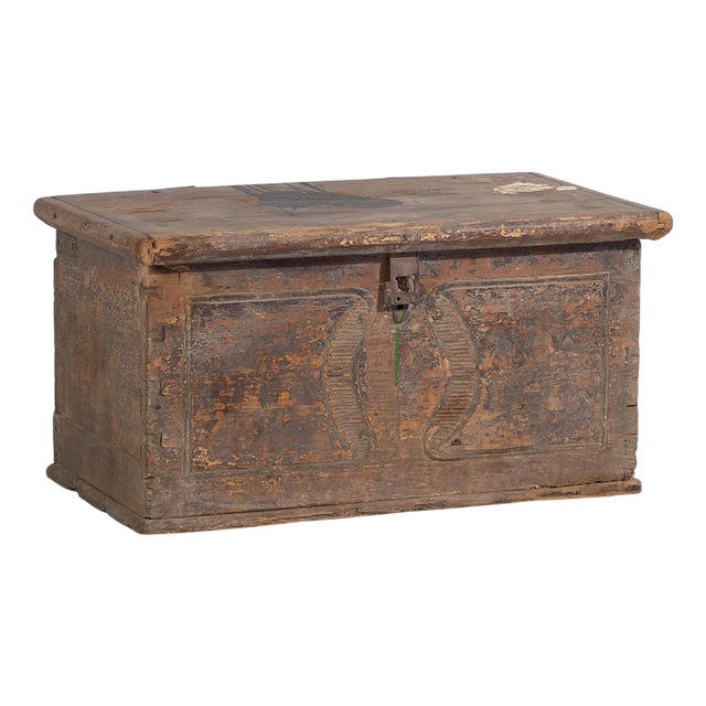 Antique Wood Chest, 1830s For Sale