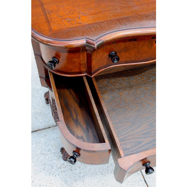 Antique Victorian Marquetry Serpentine Chest / Low Dresser, Hand-Cut Dovetails, Cabriole Legs, Circa 1880 For Sale - Image 12 of 18