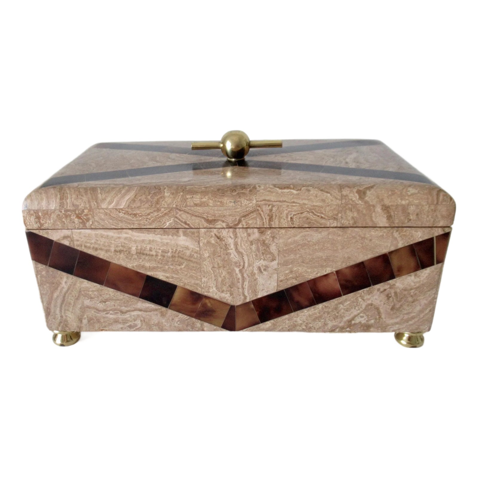 C.1970's Maitland-Smith Brass Footed Tessellated Stone and Pen Shell,l ...