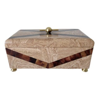 C.1970's Maitland-Smith Brass Footed Tessellated Stone and Pen Shell,l(Tortoise Shell) Lidded Box For Sale