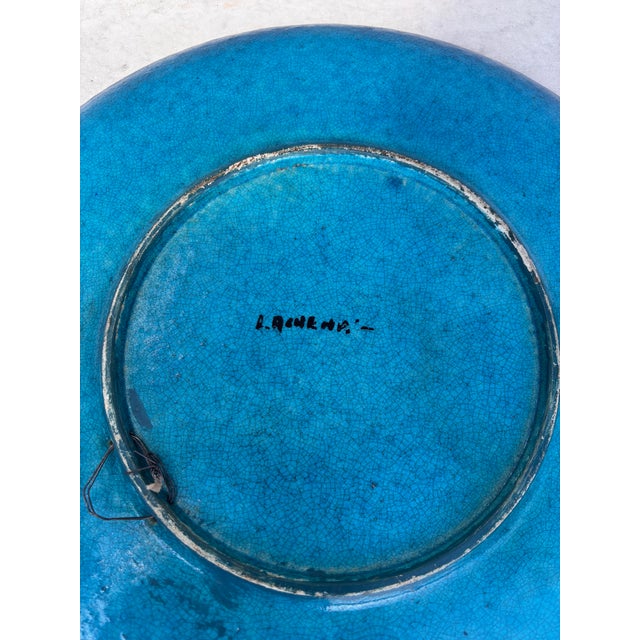 Teal Art Deco Oversized French Aqua Blue Platter Edmond Lachenal For Sale - Image 8 of 8