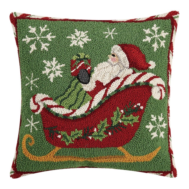 Santa Sleigh Hook Pillow 18" x 18" For Sale