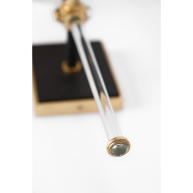 Visual Comfort Julie Neill for Visual Comfort Signature Lucia 21" Cordless Sconce in Matte Black and Crystal with Linen Shade For Sale - Image 4 of 13