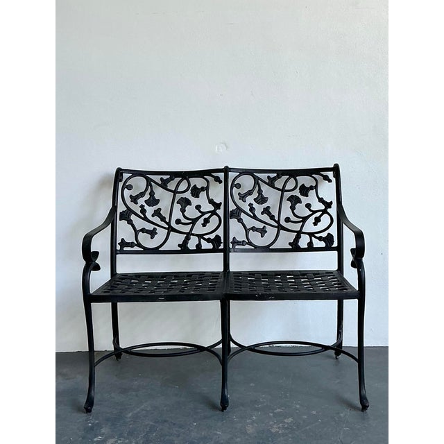 Black Vintage Wrought Iron Ivy Bench For Sale - Image 8 of 12