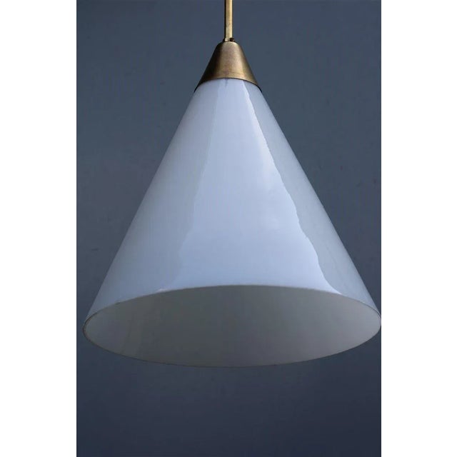 Metal Italian Brass and White Opaline Glass Ceiling Lamp from Stilnovo, 1950s For Sale - Image 7 of 11