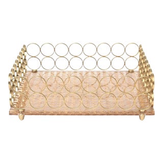 Vintage Italian Christian Dior Style Brass and Caned Square Tray For Sale