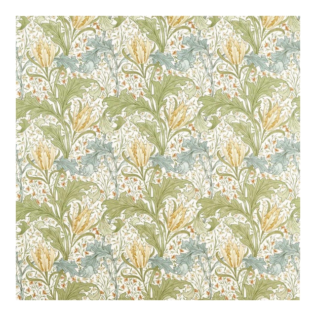 Morris & Co. Lent Lily Fabric in Lemon Balm For Sale