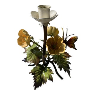 Vintage Tole Buttercup Flower Candle Holder For Sale
