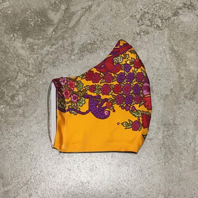 Contemporary Handmade Hermes Legende Moghole Silk Scarf Face Mask For Sale - Image 3 of 9