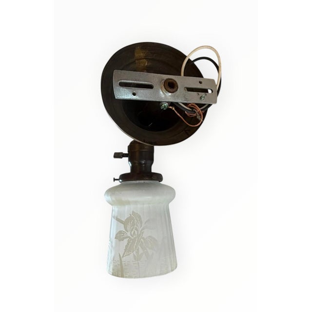 Traditional 1920s Tropical Sunset Acid Etched Wall Sconce For Sale - Image 3 of 11