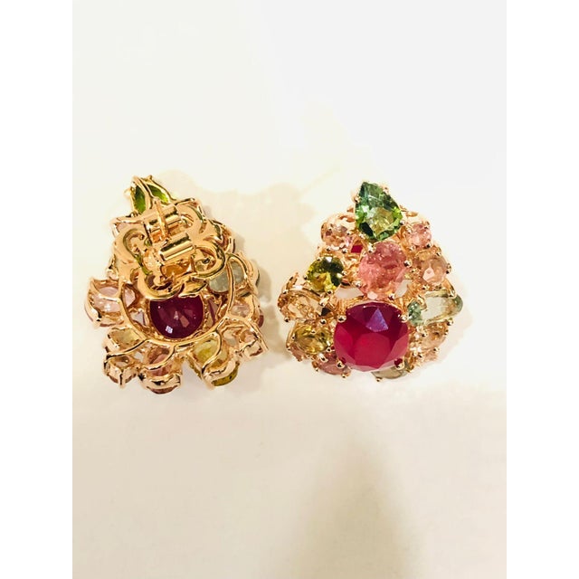 Bochic "Orient" Ruby & Multi Color Tourmalines Earrings Set 18K Gold & Silver For Sale - Image 12 of 18