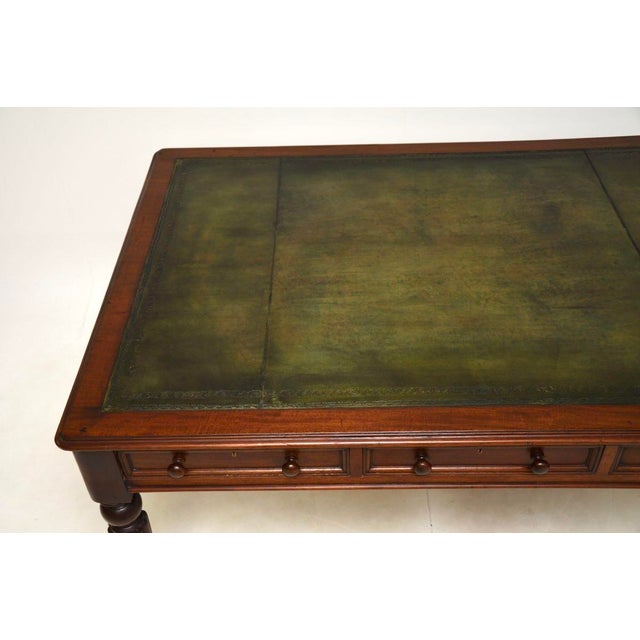 Brown Antique Victorian Partners Desk with Leather Top, 1840 For Sale - Image 8 of 12