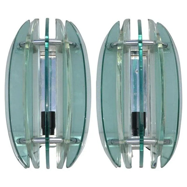 Italian Veca Clear & Green Glass Wall Sconces Mid-Century Modern 1970, Pair For Sale - Image 13 of 13