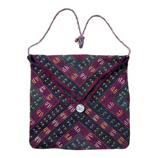 Antique Uzbek Lakai Tribal Bag – Hand-Embroidered Silk Suzani Side Bag For Sale