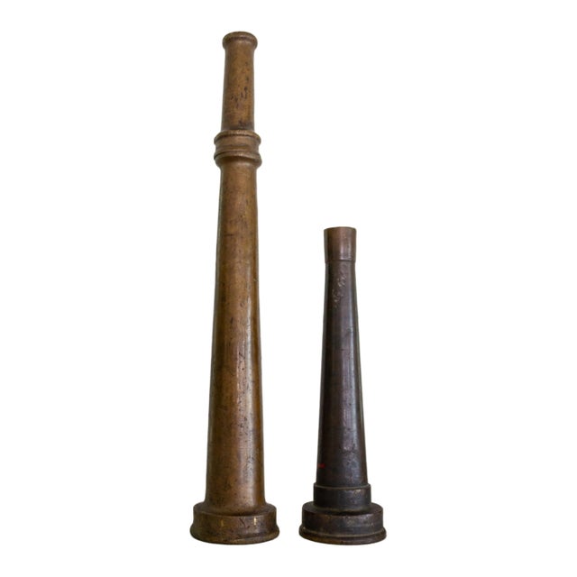 Set of Large Antique Brass Fireman Fire Hose Nozzle Candle Holders For Sale