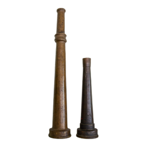 Set of Large Antique Brass Fireman Fire Hose Nozzle Candle Holders