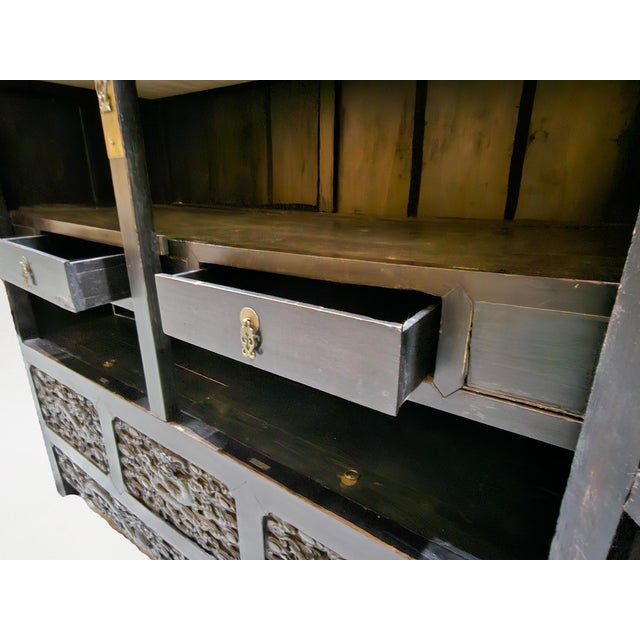 Wood An Impressive Pair of Qing Dynasty Chinese Carved Dragon Cabinets For Sale - Image 7 of 9