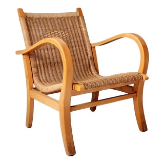 Wood and Cane Lounge Chair by Erich Dieckmann, 1930s For Sale