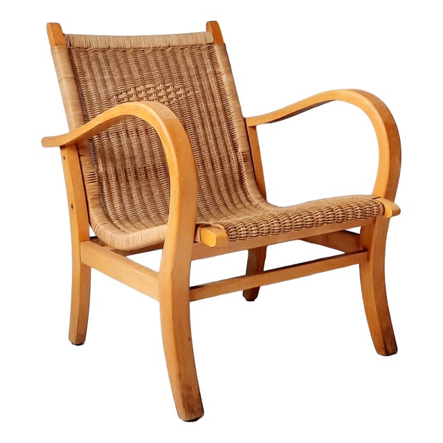 Wood and Cane Lounge Chair by Erich Dieckmann, 1930s For Sale