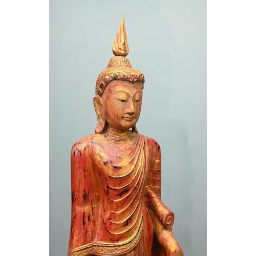Burmese Carved Standing Buddha Statue For Sale - Image 3 of 17