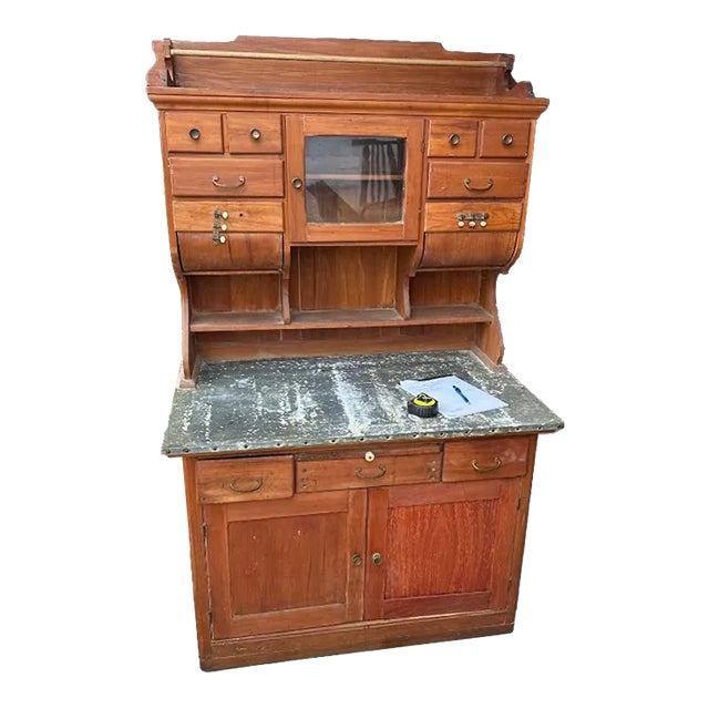 1920s Bakers Rack W/Multiple Compartments and Tin Surface For Sale