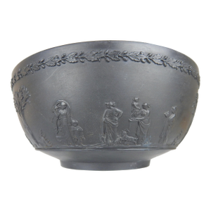 Black Basalt Neoclassical Figure Wedgwood Large Bowl, C-1950s