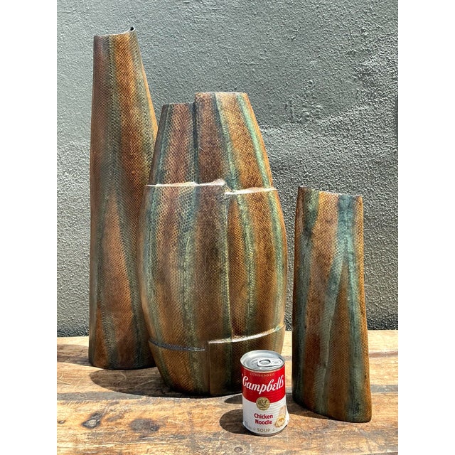 Vintage Snakeskin Wrapped Geometric Vases - Set of 3 For Sale - Image 10 of 12