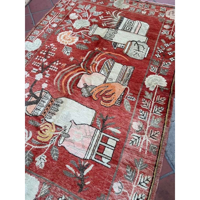 1930s Antique Khotan Rug 5’5” X 8’5” | Stylized Vase Design For Sale - Image 5 of 6