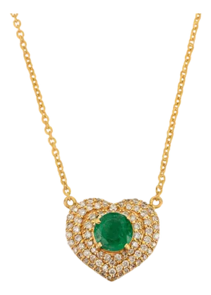 VRJewels Triple Halo Diamond & Emerald Heart Pendant Necklace in 18k Gold