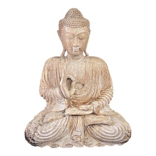 Antique Chinoiserie Large Wooden Buddha 21" H For Sale
