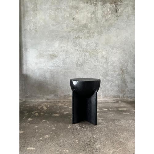 Blackened Mango Wood Stool with Semi-Circular Seat with Crossed Base For Sale - Image 5 of 18