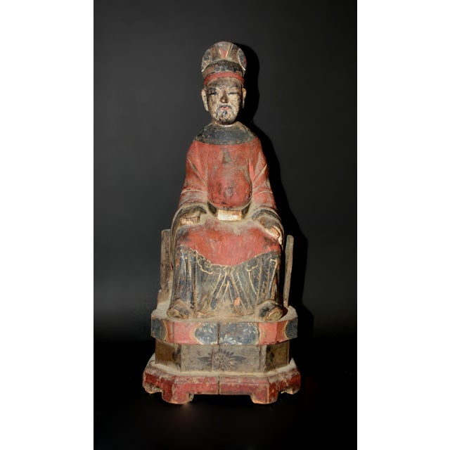 19th Century Antique Chinese Figure Ming Official Scholar Hand Painted Wood Statue For Sale - Image 5 of 18