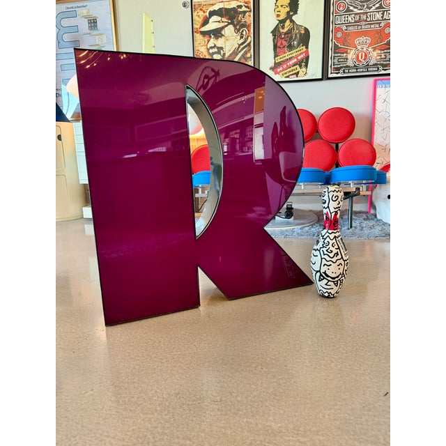 Magenta Vintage XLarge Marquee Letter Metal Acrylic Sculpture Object For Sale - Image 8 of 18
