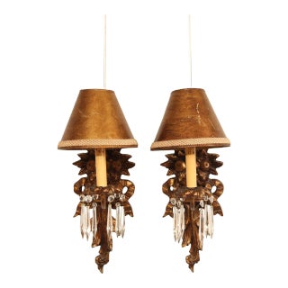 Italian Renaissance Style Pair of Carved Wall Sconces With Prisms For Sale