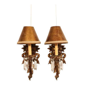 Italian Renaissance Style Pair of Carved Wall Sconces With Prisms