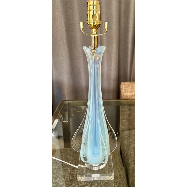 Murano Italian Blue Winged Opalescent Table Lamp For Sale - Image 11 of 14