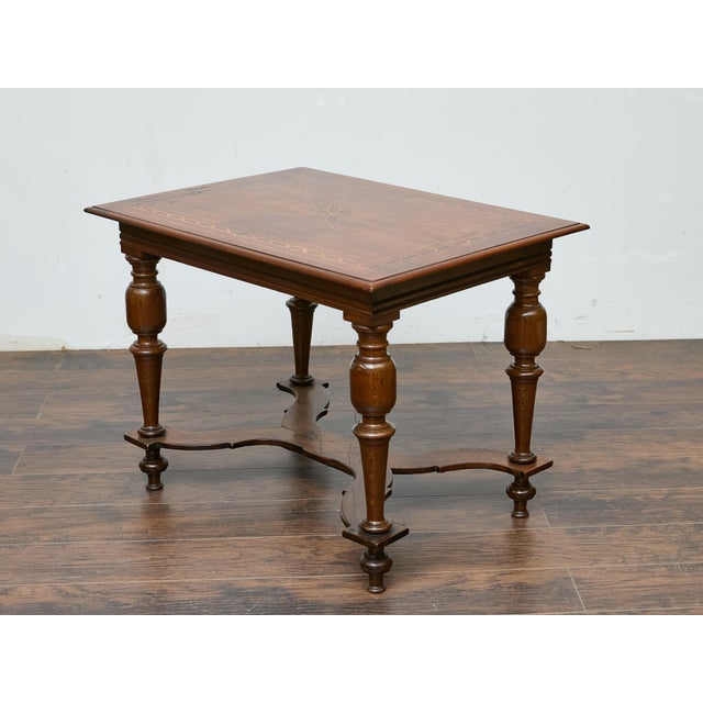 Italian Walnut Table with Star Inlay and Turned Legs, 19th Century For Sale - Image 10 of 12