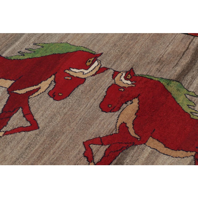 Rug & Kilim Vintage Twin Horse Pictorial Gabbeh Rug by Rug & Kilim, Afghanistan, 1950-1959 For Sale - Image 4 of 9