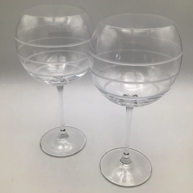 1970s Etched Crystal Balloon Wine Glasses Set of - 6 For Sale - Image 5 of 13