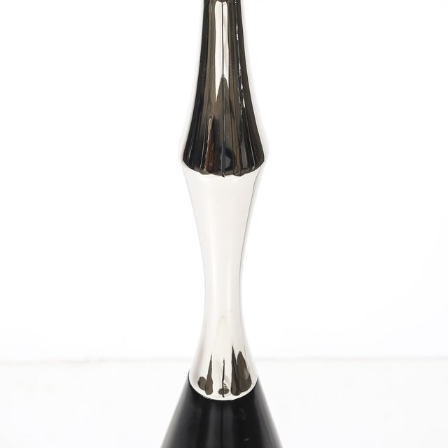 Pair of Mid-Century Polished Nickel & Ebonized Walnut Table Lamps by Tony Paul For Sale - Image 11 of 13