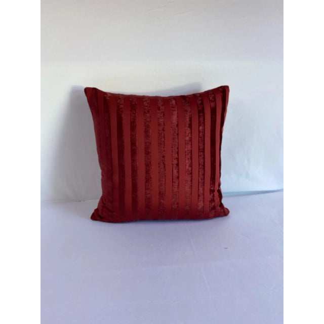 Contemporary Early 21st Century Red Stripe Velvet Pillows- a Pair For Sale - Image 3 of 5